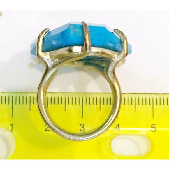 Kendra Scott Megan Aqua Howlite Stone Gold Tone Cocktail Statement Ring Size 8 - Picture 10 of 11